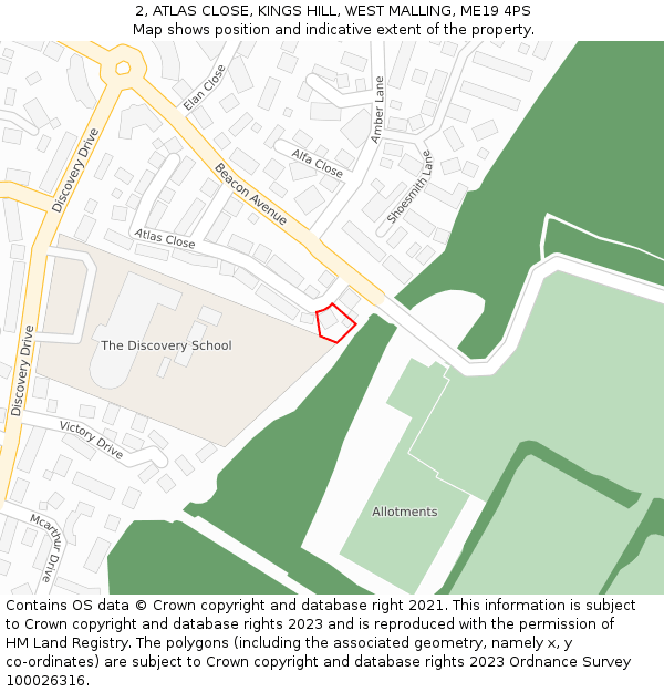 2, ATLAS CLOSE, KINGS HILL, WEST MALLING, ME19 4PS: Location map and indicative extent of plot