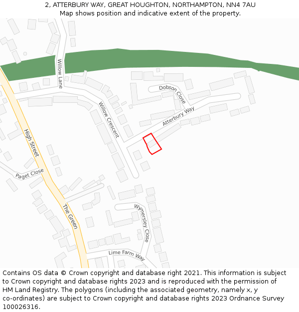 2, ATTERBURY WAY, GREAT HOUGHTON, NORTHAMPTON, NN4 7AU: Location map and indicative extent of plot