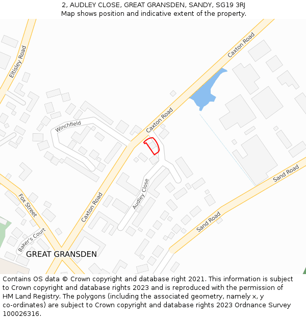 2, AUDLEY CLOSE, GREAT GRANSDEN, SANDY, SG19 3RJ: Location map and indicative extent of plot