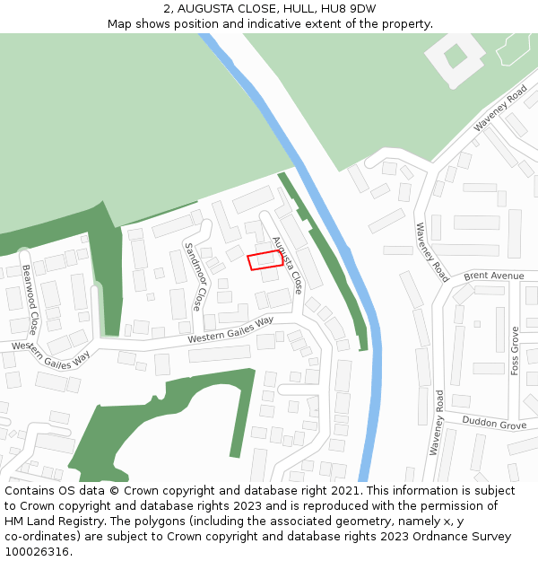 2, AUGUSTA CLOSE, HULL, HU8 9DW: Location map and indicative extent of plot