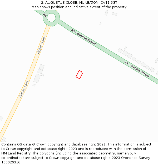 2, AUGUSTUS CLOSE, NUNEATON, CV11 6GT: Location map and indicative extent of plot