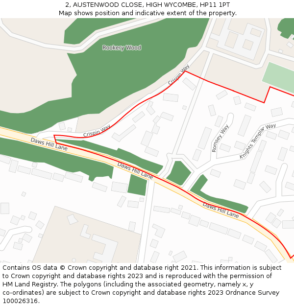 2, AUSTENWOOD CLOSE, HIGH WYCOMBE, HP11 1PT: Location map and indicative extent of plot