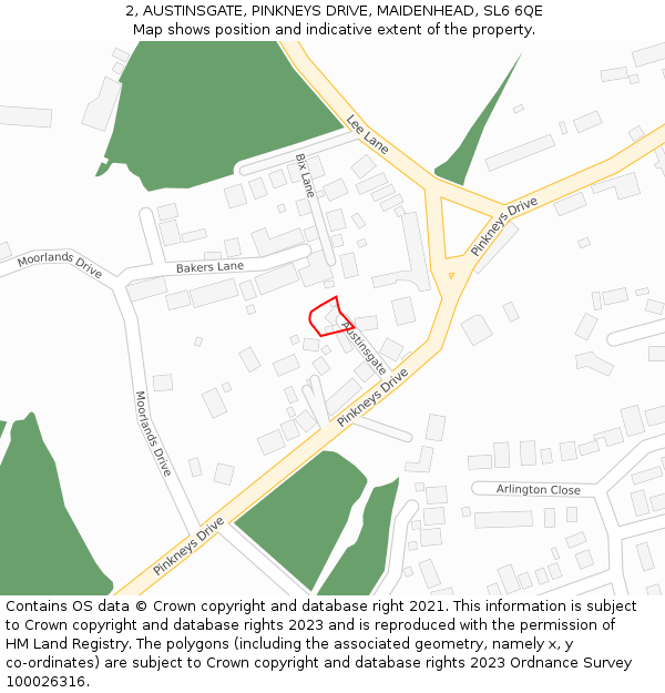 2, AUSTINSGATE, PINKNEYS DRIVE, MAIDENHEAD, SL6 6QE: Location map and indicative extent of plot