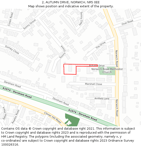 2, AUTUMN DRIVE, NORWICH, NR5 0EE: Location map and indicative extent of plot