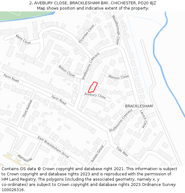 2, AVEBURY CLOSE, BRACKLESHAM BAY, CHICHESTER, PO20 8JZ: Location map and indicative extent of plot