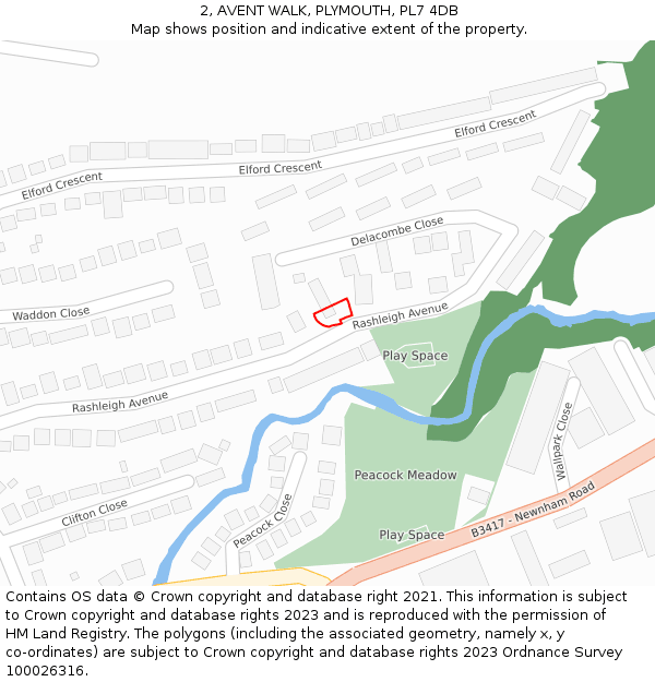 2, AVENT WALK, PLYMOUTH, PL7 4DB: Location map and indicative extent of plot