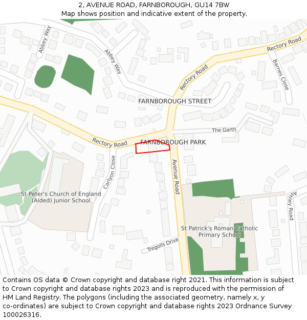 2, AVENUE ROAD, FARNBOROUGH, GU14 7BW: Location map and indicative extent of plot