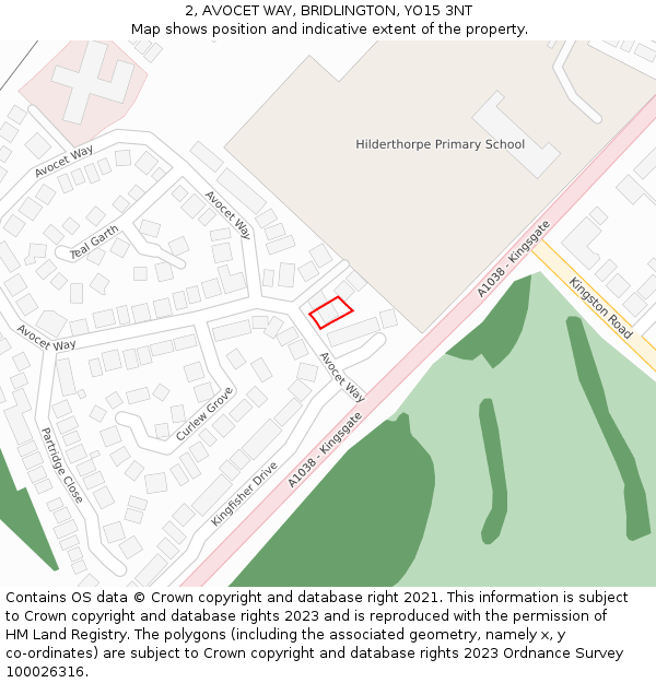 2, AVOCET WAY, BRIDLINGTON, YO15 3NT: Location map and indicative extent of plot