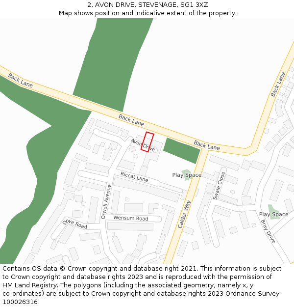 2, AVON DRIVE, STEVENAGE, SG1 3XZ: Location map and indicative extent of plot