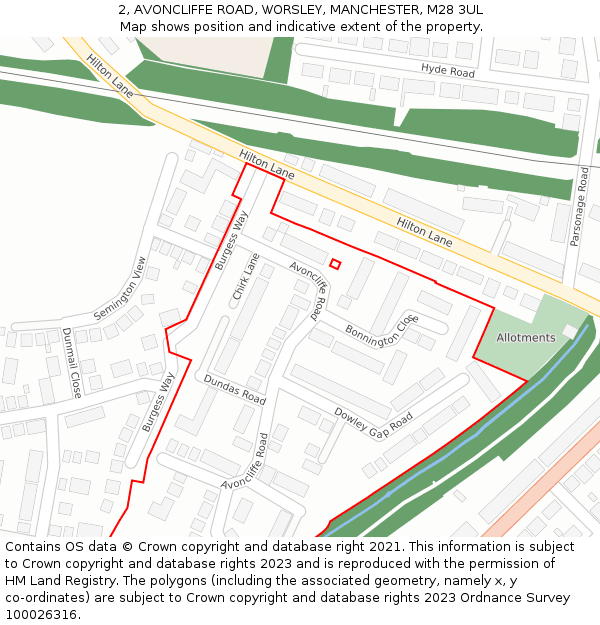 2, AVONCLIFFE ROAD, WORSLEY, MANCHESTER, M28 3UL: Location map and indicative extent of plot