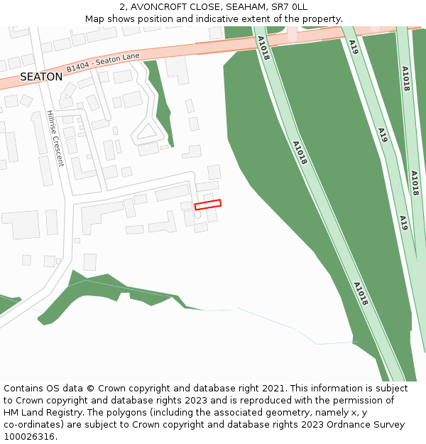 2, AVONCROFT CLOSE, SEAHAM, SR7 0LL: Location map and indicative extent of plot