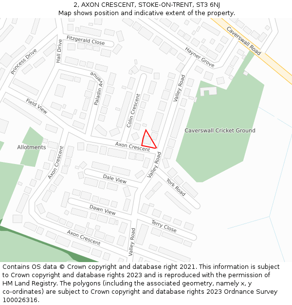 2, AXON CRESCENT, STOKE-ON-TRENT, ST3 6NJ: Location map and indicative extent of plot