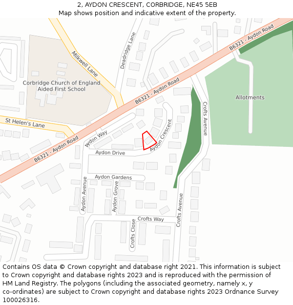2, AYDON CRESCENT, CORBRIDGE, NE45 5EB: Location map and indicative extent of plot
