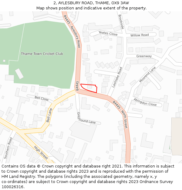 2, AYLESBURY ROAD, THAME, OX9 3AW: Location map and indicative extent of plot