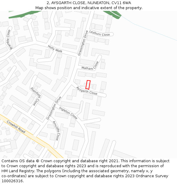 2, AYSGARTH CLOSE, NUNEATON, CV11 6WA: Location map and indicative extent of plot