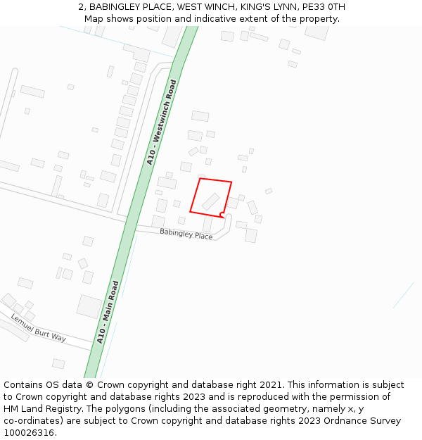 2, BABINGLEY PLACE, WEST WINCH, KING'S LYNN, PE33 0TH: Location map and indicative extent of plot