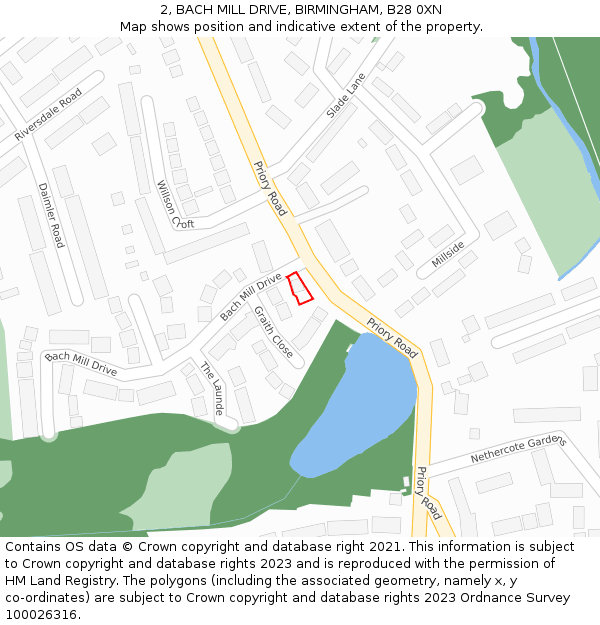 2, BACH MILL DRIVE, BIRMINGHAM, B28 0XN: Location map and indicative extent of plot