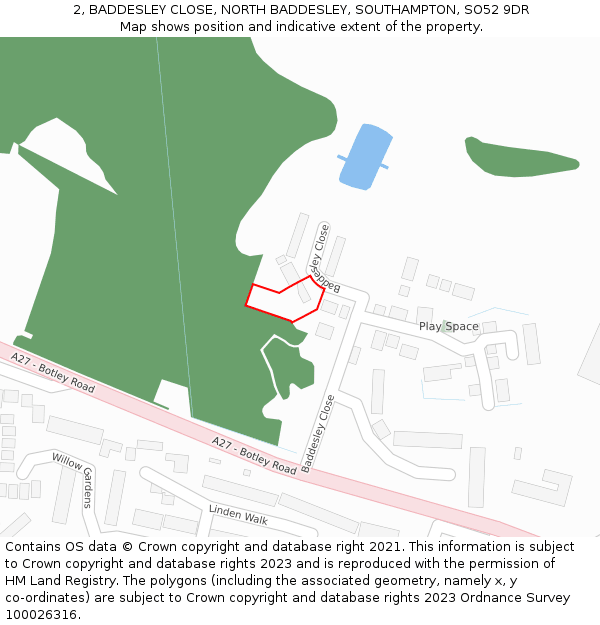 2, BADDESLEY CLOSE, NORTH BADDESLEY, SOUTHAMPTON, SO52 9DR: Location map and indicative extent of plot