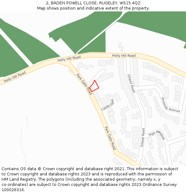 2, BADEN POWELL CLOSE, RUGELEY, WS15 4QZ: Location map and indicative extent of plot