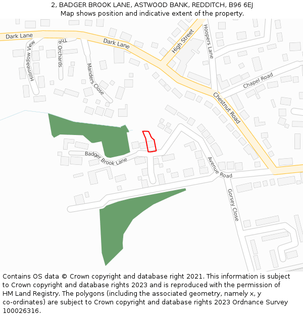 2, BADGER BROOK LANE, ASTWOOD BANK, REDDITCH, B96 6EJ: Location map and indicative extent of plot