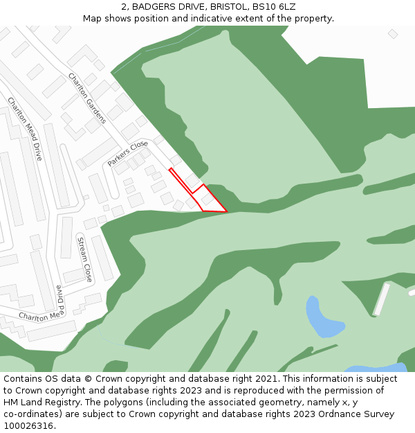 2, BADGERS DRIVE, BRISTOL, BS10 6LZ: Location map and indicative extent of plot