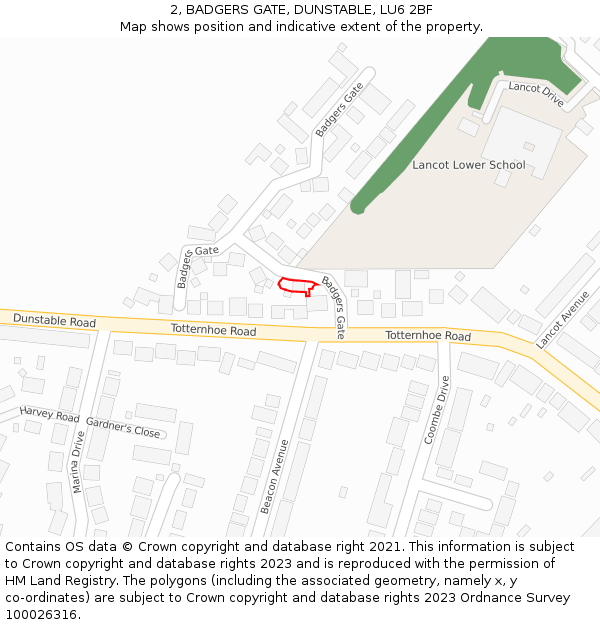 2, BADGERS GATE, DUNSTABLE, LU6 2BF: Location map and indicative extent of plot