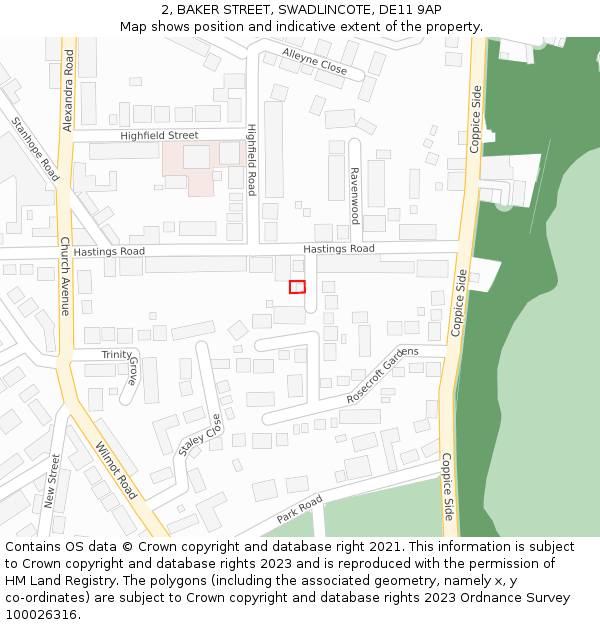2, BAKER STREET, SWADLINCOTE, DE11 9AP: Location map and indicative extent of plot