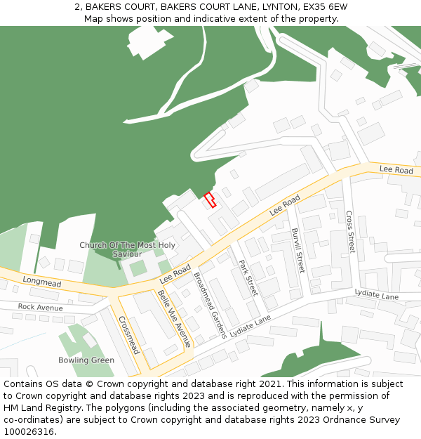 2, BAKERS COURT, BAKERS COURT LANE, LYNTON, EX35 6EW: Location map and indicative extent of plot