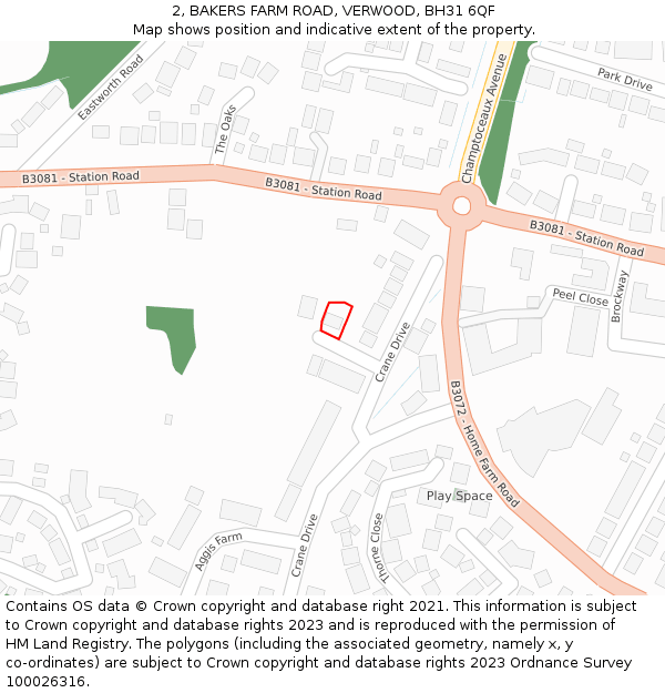 2, BAKERS FARM ROAD, VERWOOD, BH31 6QF: Location map and indicative extent of plot
