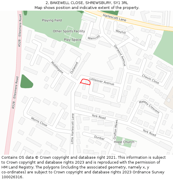 2, BAKEWELL CLOSE, SHREWSBURY, SY1 3RL: Location map and indicative extent of plot