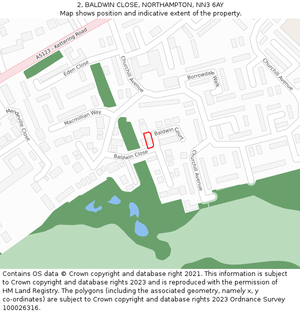 2, BALDWIN CLOSE, NORTHAMPTON, NN3 6AY: Location map and indicative extent of plot