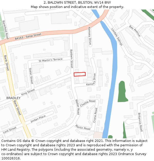 2, BALDWIN STREET, BILSTON, WV14 8NY: Location map and indicative extent of plot