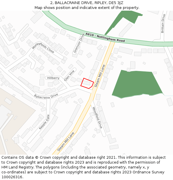 2, BALLACRAINE DRIVE, RIPLEY, DE5 3JZ: Location map and indicative extent of plot