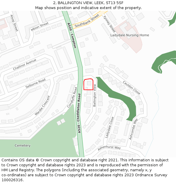 2, BALLINGTON VIEW, LEEK, ST13 5SF: Location map and indicative extent of plot