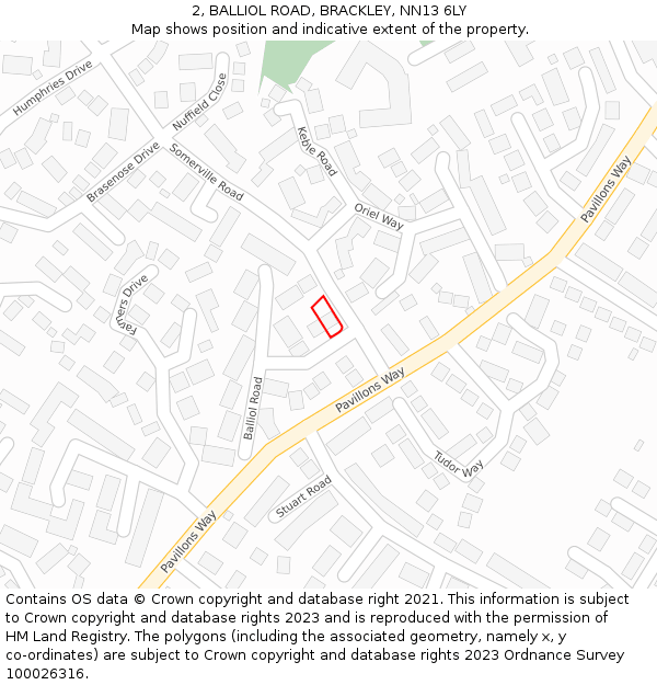 2, BALLIOL ROAD, BRACKLEY, NN13 6LY: Location map and indicative extent of plot