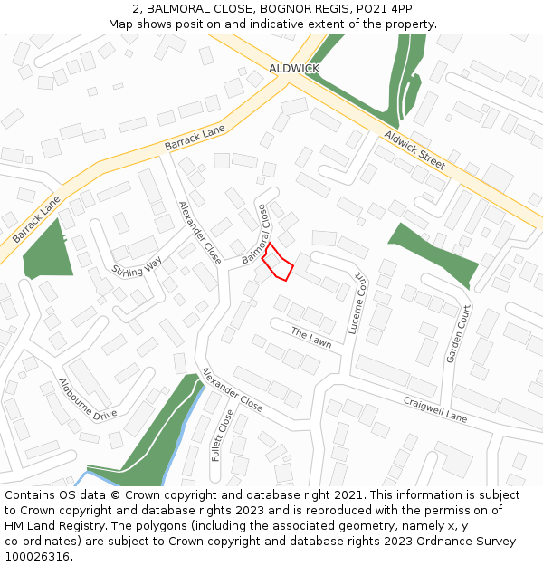 2, BALMORAL CLOSE, BOGNOR REGIS, PO21 4PP: Location map and indicative extent of plot