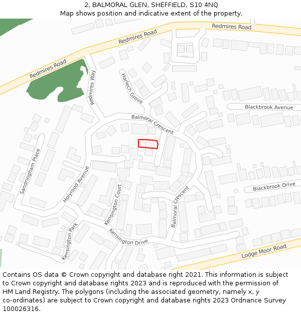 2, BALMORAL GLEN, SHEFFIELD, S10 4NQ: Location map and indicative extent of plot