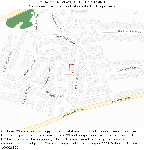 2, BALMORAL MEWS, SHEFFIELD, S10 4NU: Location map and indicative extent of plot