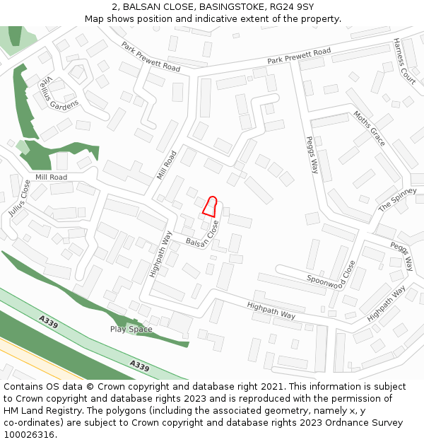 2, BALSAN CLOSE, BASINGSTOKE, RG24 9SY: Location map and indicative extent of plot