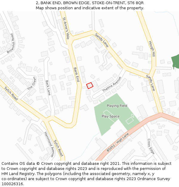 2, BANK END, BROWN EDGE, STOKE-ON-TRENT, ST6 8QR: Location map and indicative extent of plot