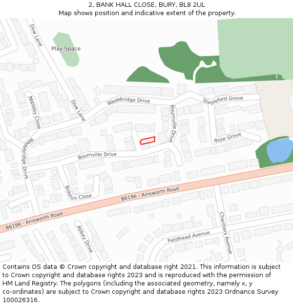2, BANK HALL CLOSE, BURY, BL8 2UL: Location map and indicative extent of plot