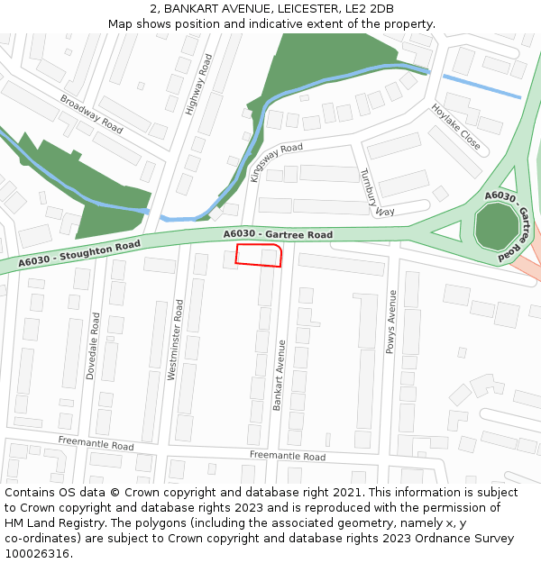 2, BANKART AVENUE, LEICESTER, LE2 2DB: Location map and indicative extent of plot