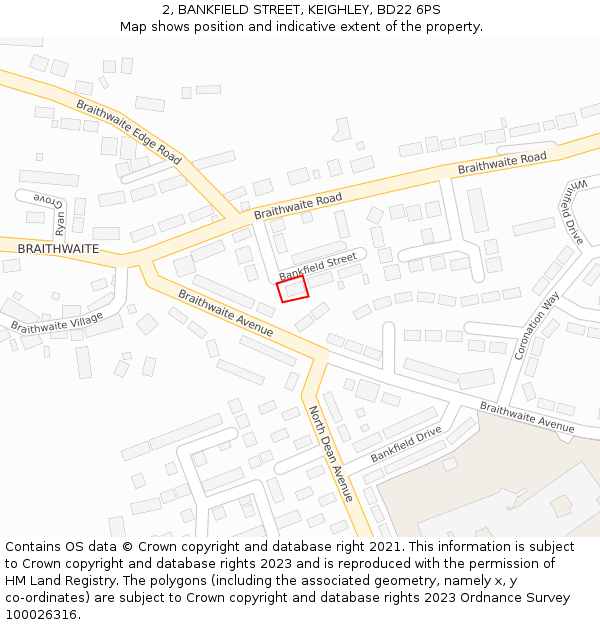 2, BANKFIELD STREET, KEIGHLEY, BD22 6PS: Location map and indicative extent of plot