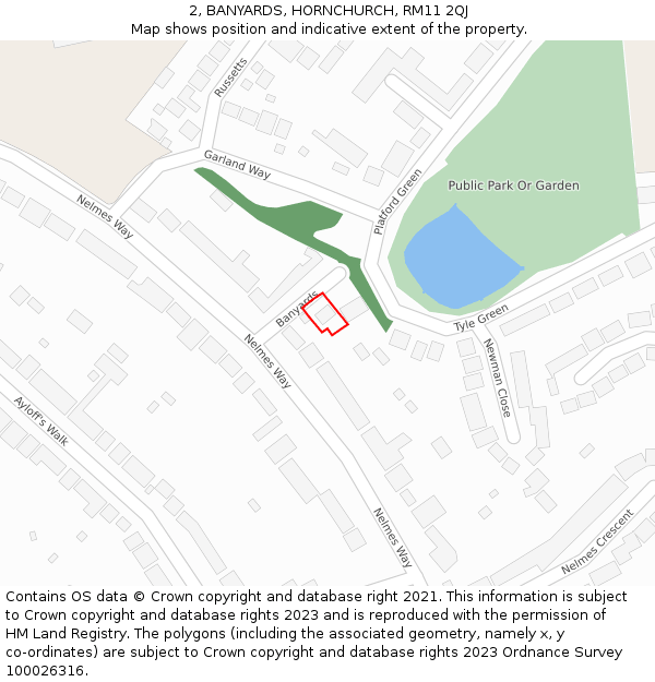 2, BANYARDS, HORNCHURCH, RM11 2QJ: Location map and indicative extent of plot