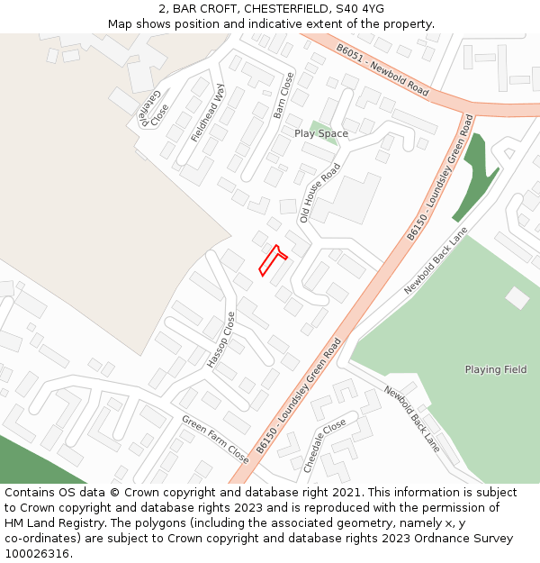 2, BAR CROFT, CHESTERFIELD, S40 4YG: Location map and indicative extent of plot