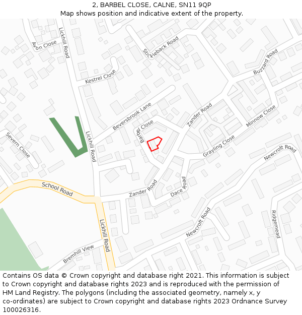 2, BARBEL CLOSE, CALNE, SN11 9QP: Location map and indicative extent of plot