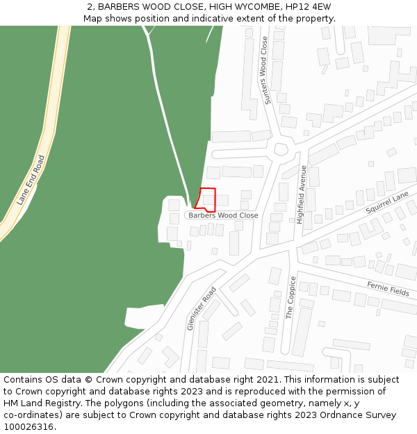 2, BARBERS WOOD CLOSE, HIGH WYCOMBE, HP12 4EW: Location map and indicative extent of plot