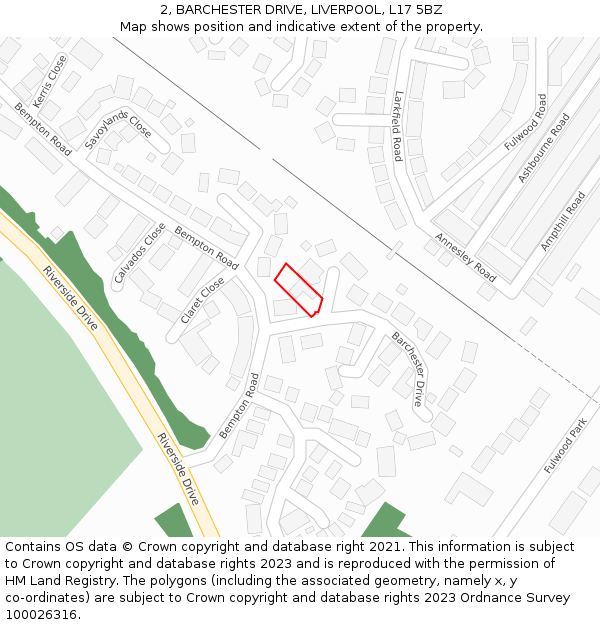 2, BARCHESTER DRIVE, LIVERPOOL, L17 5BZ: Location map and indicative extent of plot