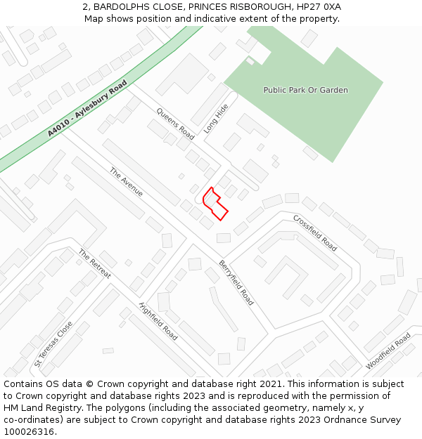 2, BARDOLPHS CLOSE, PRINCES RISBOROUGH, HP27 0XA: Location map and indicative extent of plot