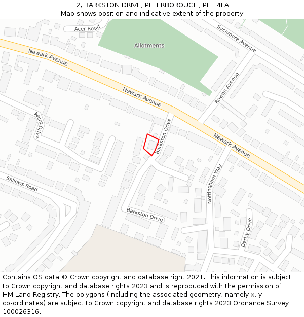 2, BARKSTON DRIVE, PETERBOROUGH, PE1 4LA: Location map and indicative extent of plot